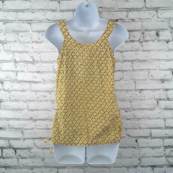 John Paul Richard Womens Blouse Small Yellow Brown Geometric Side Tie Abstract - Picture 2 of 7